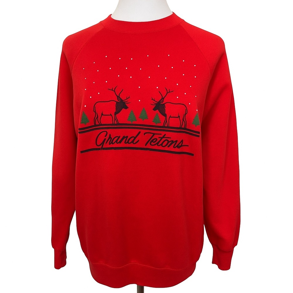 Oversized Vintage Red Holiday Sweater – Grand Tetons XL